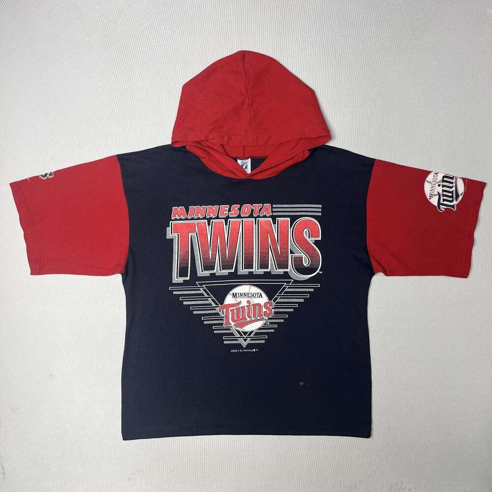 Vintage Minnesota Twins Hooded Shirt Mens Size Blue MLB Baseball Logo 7